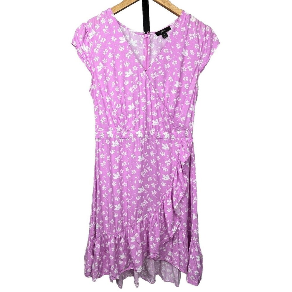 J. Crew Ruffle Mini Dress 4 Faux Wrap‎ Pink Ditsy Floral Feminine Coastal Preppy